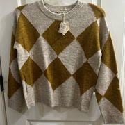 BNWT Hem & Thread Mustard & Grey Argyle Sweater