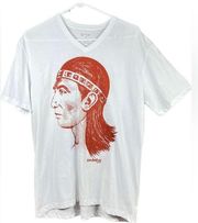 Pacer Fit Size XL White V-Neck T-Shirt with an Orange-Redish Tribal Head…