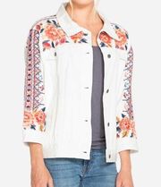 Johnny Was Workshop Shea White Embroidered Denim Jacket