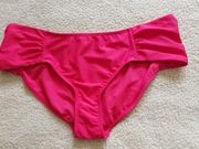 RACHEL ROY Classics Ruched Side Bikini Bottoms Swimwear Freesia Pink Size XLG