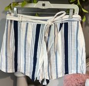 Wrap Shorts Cotton Stripe Blue White Tie Belt Womens Large