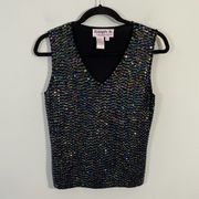 Vintage Joseph A Women's Iridescent Sequins Sleeveless V-neck Blouse Size M