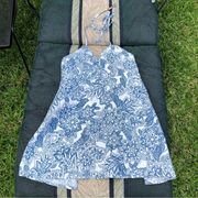 Floral Print Linen Blue/White Tie Back top M