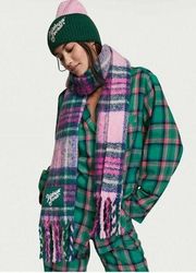 VICTORIA'S SECRET Color block Beanie Hat &Cozy Plaid Scarf 2-pc Set