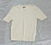 knit ribbed mock neck top  Size medium  Condition: Perfect Color: white   Details : - Short sleeve  - Perfect on your own or with a jacket layered over it  - Leave on your own or tucked into any bottoms would be so cute  - Comfy  - Stretchy