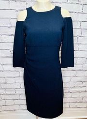 David Meister Womens Navy Blue Cold Shoulder Sheath Midi Dress Size 4