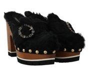 Dolce & Gabbana Black Xiangao Fur Crystal Mules EU39/US8.5 Black