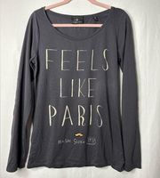 Maison Scotch Gray Long Sleeve Top Feels like Paris Shirt Size 3