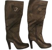 Metallic Golden Brown Leather Knee Length Boot