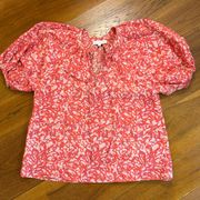 1960 Martine Pink Print Ballon Sleeve Blouse