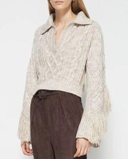 Jonathan Simkhai Kara Fringe Knit Polo in Tan Melange large