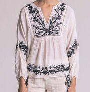 MISA Stella white black embroidered cotton boho gauze blouse top‎ size XS