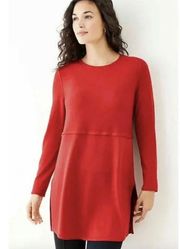 J. Jill Red Wool Blend Holiday Long Sleeve Tunic Knit Sweater Dress Size Small