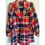 ZIMMERMANN PLAID WOOL NOTCHED LAPEL ONE BUTTON CLOSURE RETRO GLAM PEACOAT SIZE 8