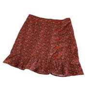 BOG Collective Orange Floral Print Button Detail Mini Skirt