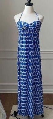 Robin Piconne Blue White Ikat Halter Top Maxi Dress M