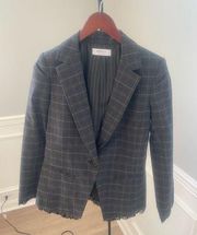 NWT Bailey 44 Plaid Anne $388 Black/Grey Ruffled Hem One Button Blazer