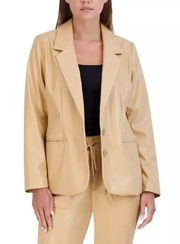 Women's Faux-Leather Boyfriend Blazer Tan Large