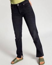 Ganni Comfort Stretch High Waist Straight Leg Jeans in Black side slits