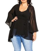 City Chic Fleetwood Black Chiffon Wrap Tunic Top Plus Size 16 NWT