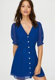 Wilfred  Button Front Blue Mini Dress Size 4 EUC Short Sheer Sleeves