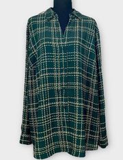 The Limited Green Plaid Window Pane Button Up Blouse Size 1X