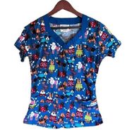 Uniform Advantage short sleeved v-neck scrub top in blue with dog print size XS