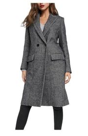 Mango Herringbone Wool Blend Black Grey Coat Collared Single Button | Size XS