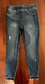 SPANX Distressed Raw Hem Skinny Blue Jeans Size: M