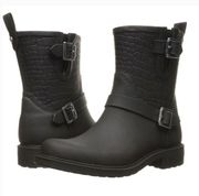 Sam Edelman Keigen Black Short Crocodile Patterned Rain Boots