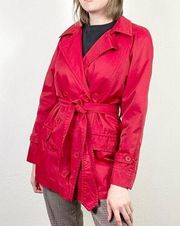 Liz Claiborne Red Double Breasted Nylon Blend Belted Coat Jacket Size S