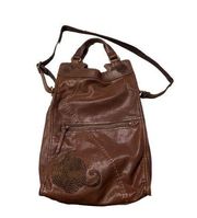 Lucky Brand Abbey Road Lamb Leather Fold Over Bag Brown One Size Boho Hippie