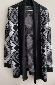 Black and Grey Aztec Print Cardigan, Bohemian Sweater, Size Medium