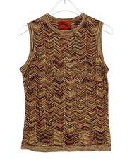 Missoni Brown & Tan Sparkly Chevron Sleeveless Knit Blouse XS