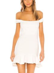 NBD White Off Shoulder Mini Dress MEDIUM Ruffle Cocktail Fit Flare Augustine NEW