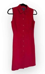 Ann Taylor Womens Red Button Up Sleeveless Round Neck Dress Size 2