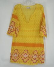 Old Navy Swim Cover Up Dress Tunic Yellow Orange 3/4 Sleeve Semi Sheer Size M