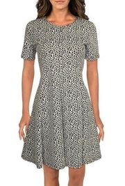 Anthropologie Hutch Textured Fit &  Flare Dress White Black Print Large