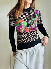 Vintage 90s Bodysuit Neon Fishnet USA Made Punk Statement Size Small