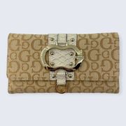 Corinne Stone Taupe Buckle Monogram Tan Trifold Snap Wallet sp707353 $40