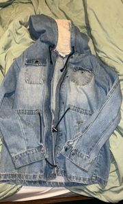 Denim Jacket With Sherpa Hood