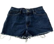 Express Shorts Womens 6 Blue Cutoff Jean Denim Midi High Rise Stretch Raw Hem