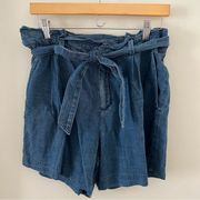 Banana Republic Factory Sz 8 Womens Paperbag Tie Waist Denim Shorts Pleated