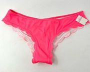 NEW PINK Victoria's Secret Neon Pink Scalloped Cheeky Preppy Bikini Bottom M