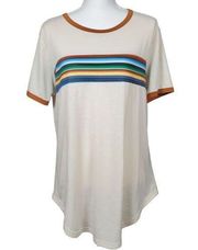 Lucky and Blessed T-Shirt Striped Size Medium Beige Blue Southwestern Santa Fe