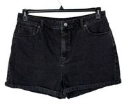 ASOS SZ 14 Jean Shorts Hi-Rise Cuffed Pockets Zip-Fly Black Wash Cotton Womens