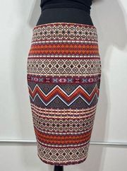 Aztec Print Body Con Pencil Skirt Sequin Hearts Size M Women’s