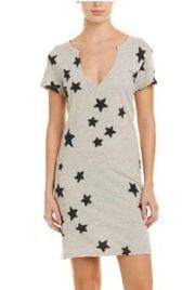 Pam & Gela Gray Star Print V-Neck T-Shirt Dress M