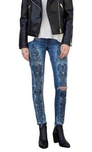 BLANKNYC SKINNY CLASSIQUE EMBROIDERED HIGH RISE STRETCH DENIM BLUE JEANS 30