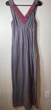 Ella Moss Gray Sleeveless Beaded Neckline Maxi Dress Size S